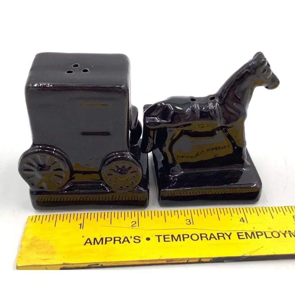 Black‎ Horse with Buggy Carriage Amish Salt and Pepper Shakers Gift